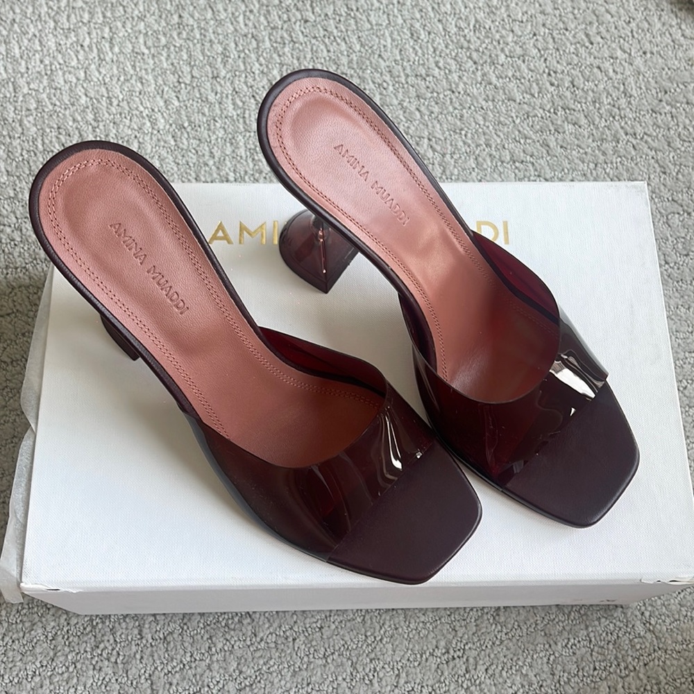 Amina Muaddi Lupita Glass Heel 95 MM | size 9